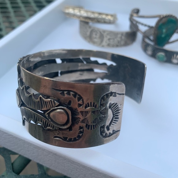 Sterling silver kingman turquoise bracelet stamped men’s jewelry southwest - Picture 4 of 8